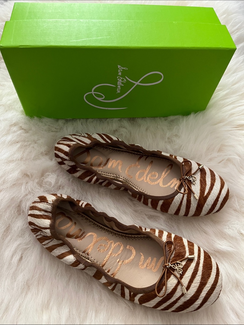 NWT Sam Edelman Tan Zebra-Print Ballet Flats